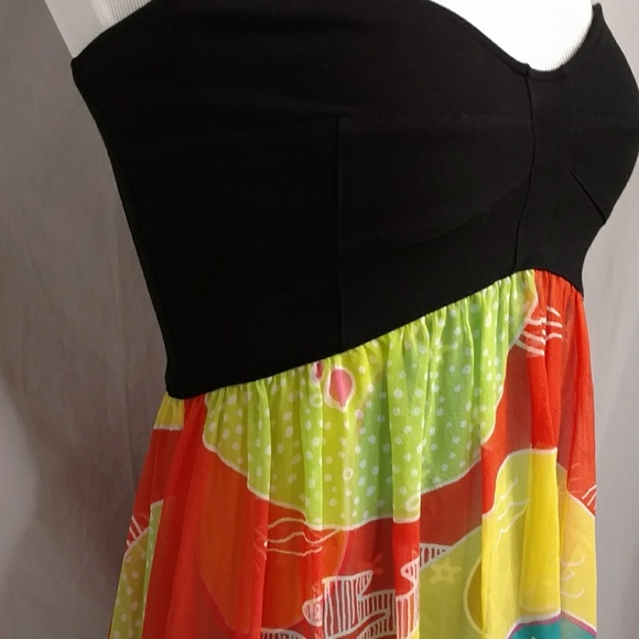 DVF Colorful Silk Asti Party Dress Strapless Midi Mod Sexy Flirty Style Designer - Picture 2 of 8